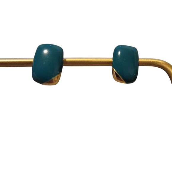Gold and Teal Earrings - Picture 2 of 3